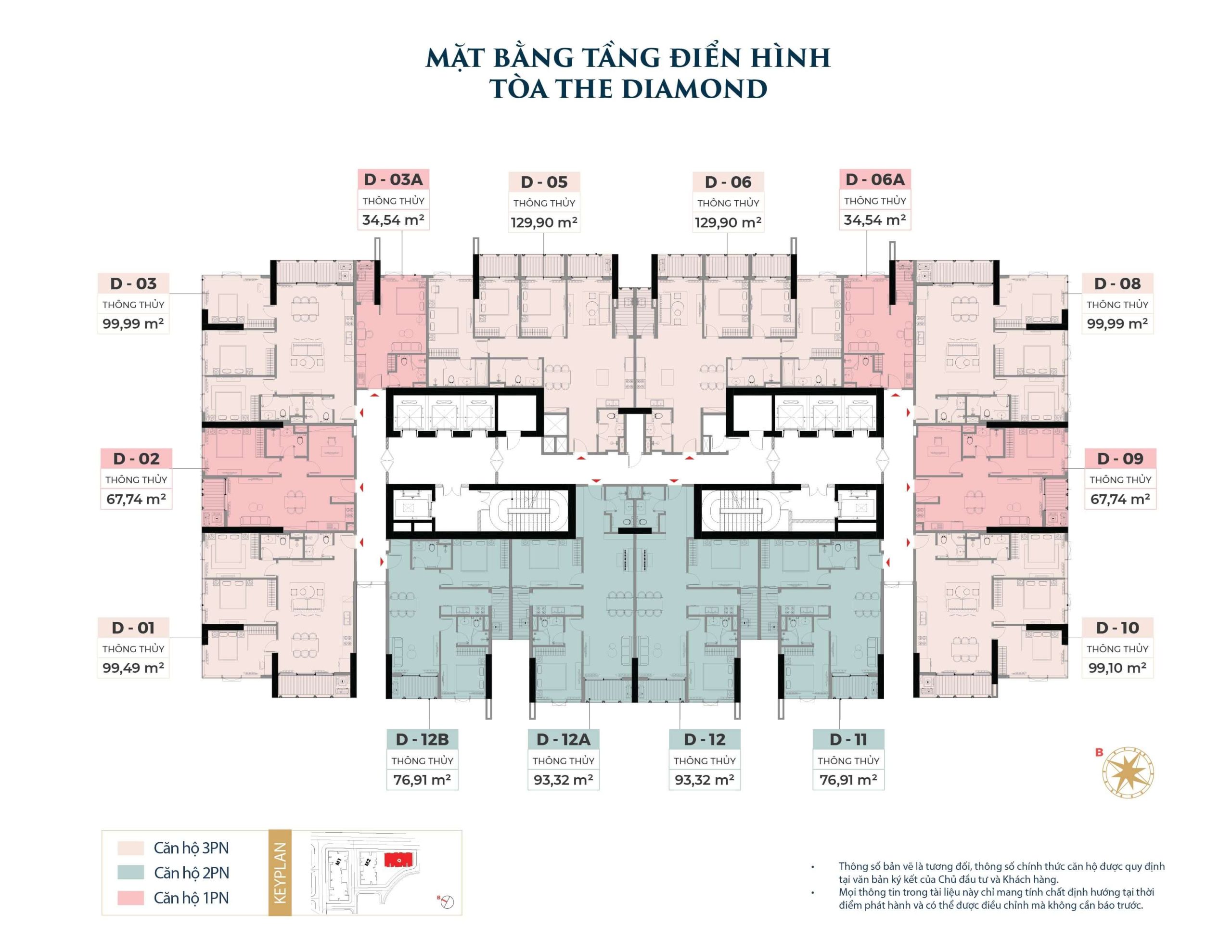 Thiết kế mặt bằng tòa Diamond chung cư Newtown Diamond.