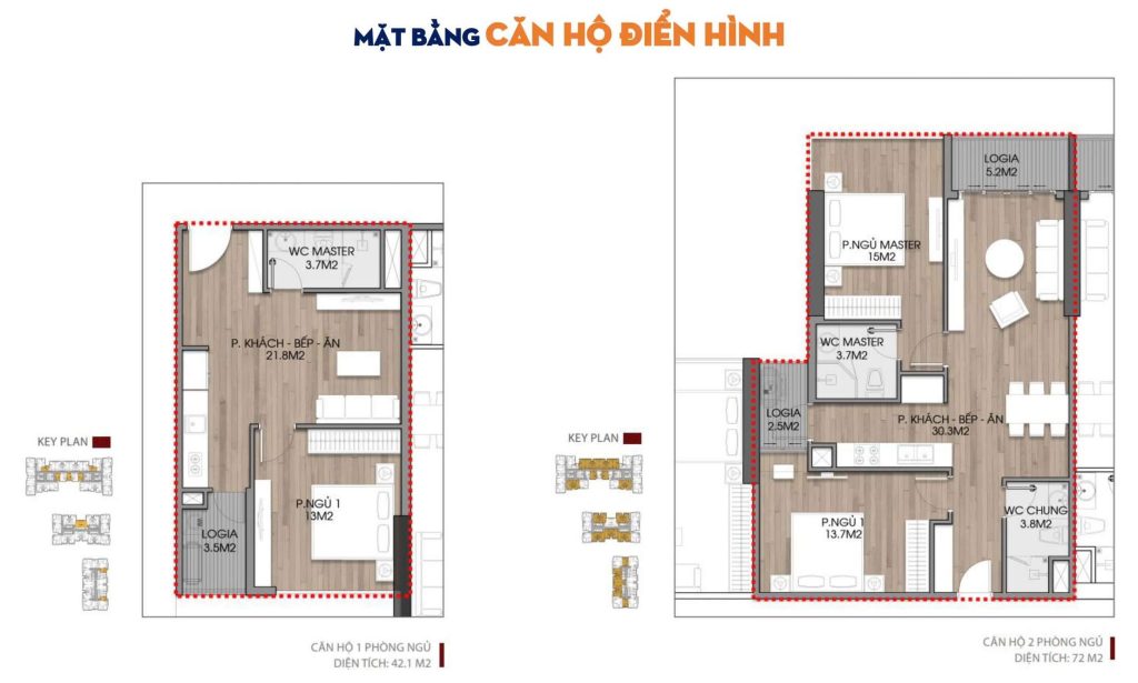 Mẫu thiết kế căn hộ 1PN và 2PN chung cư Newtown Diamond.