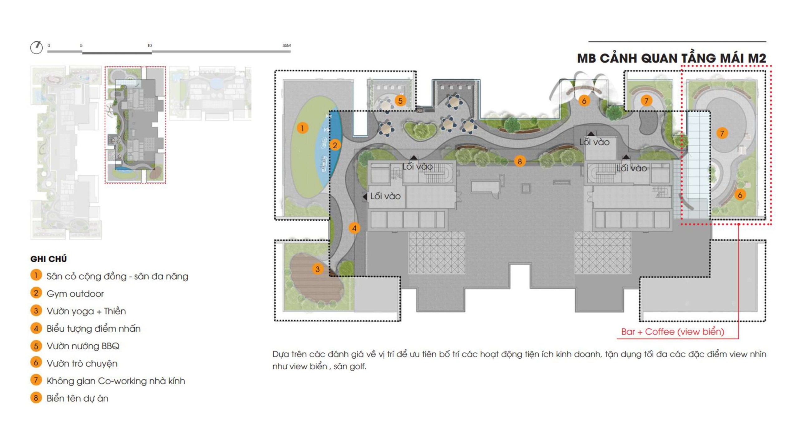 Mặt bằng cảnh quan tầng mái tòa M2.