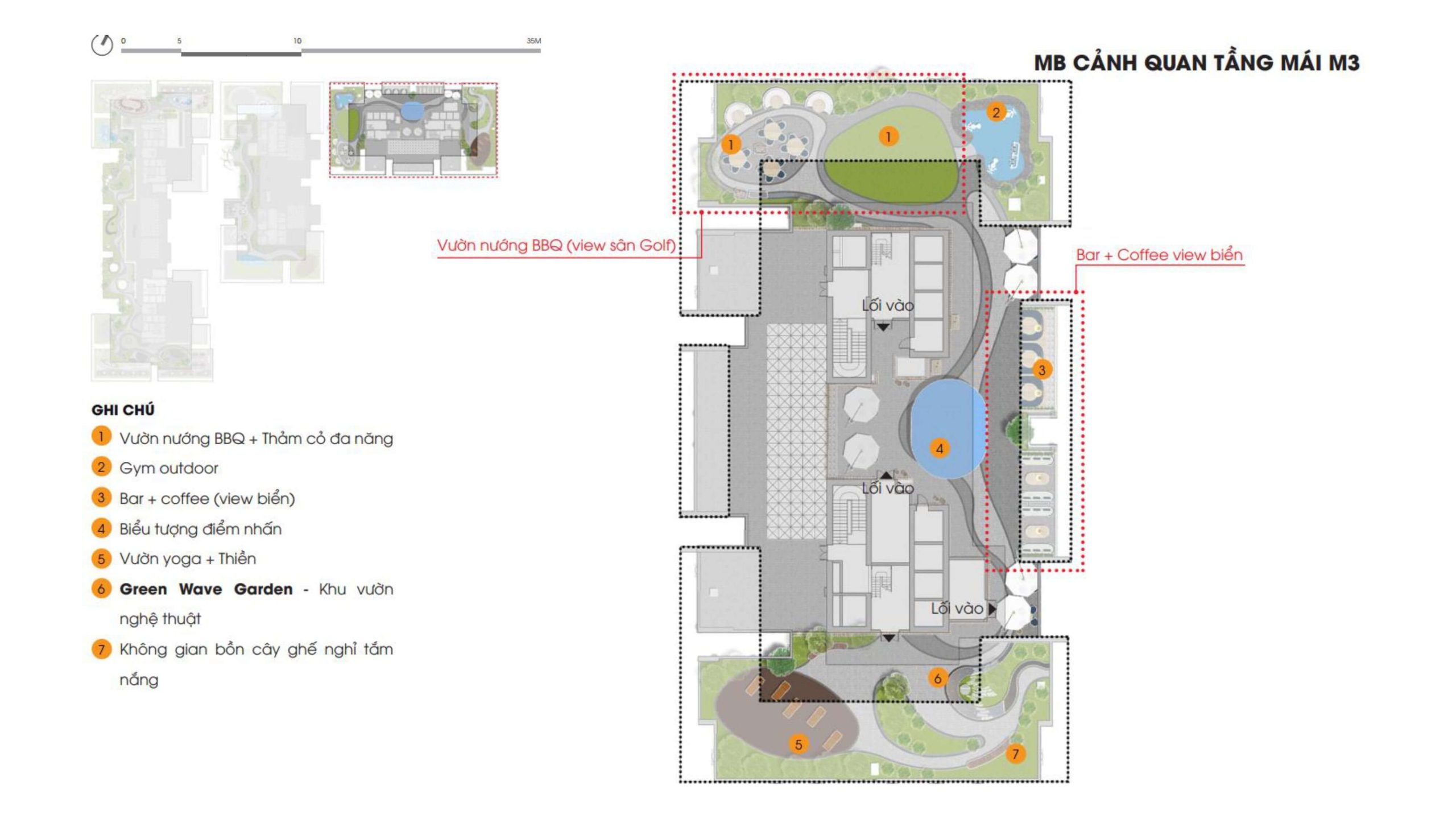 Mặt bằng cảnh quan tầng mái tòa M3.
