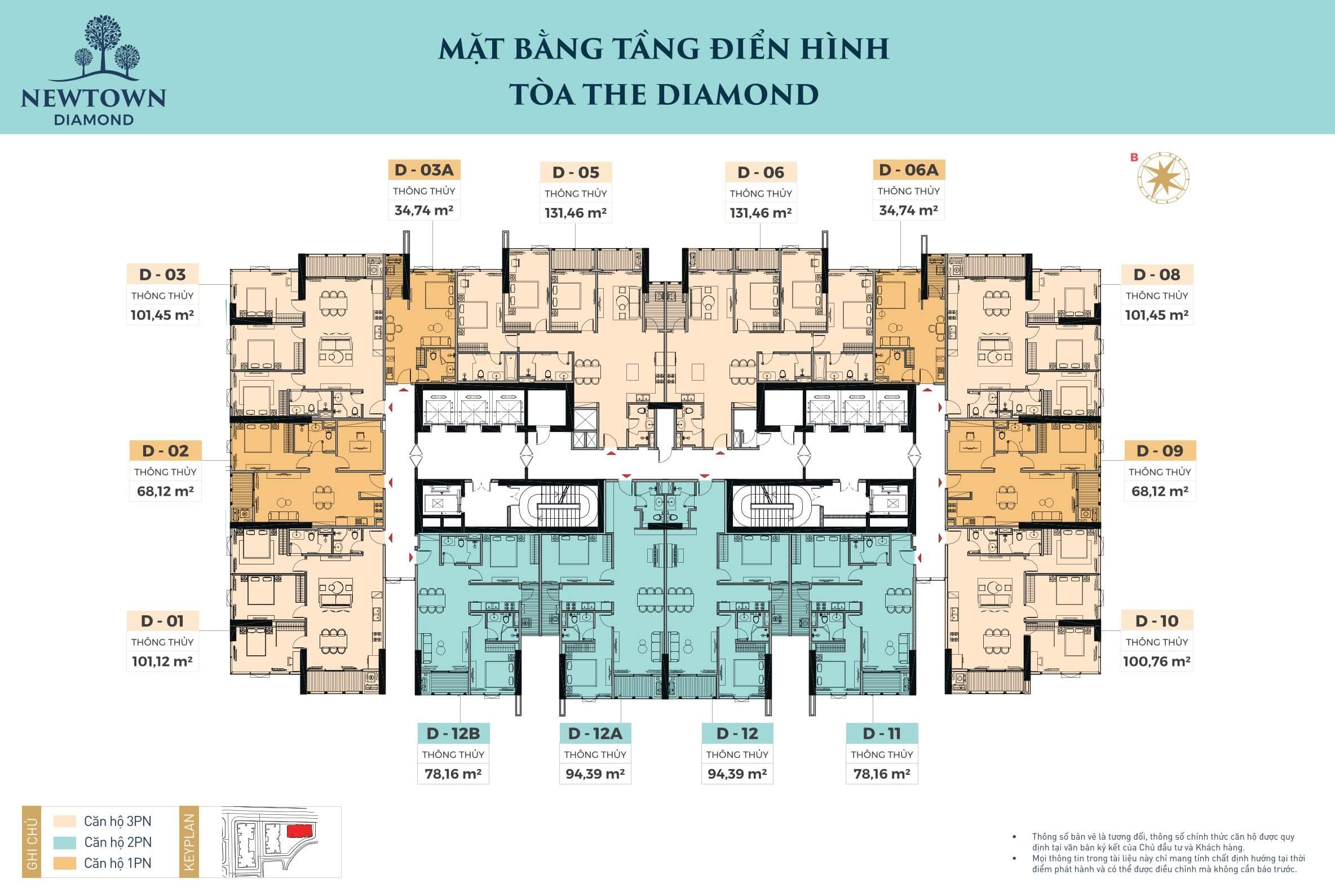 Thiết kế mặt bằng tòa Diamond ( M3 ) tại chung cư Newtown Diamond.