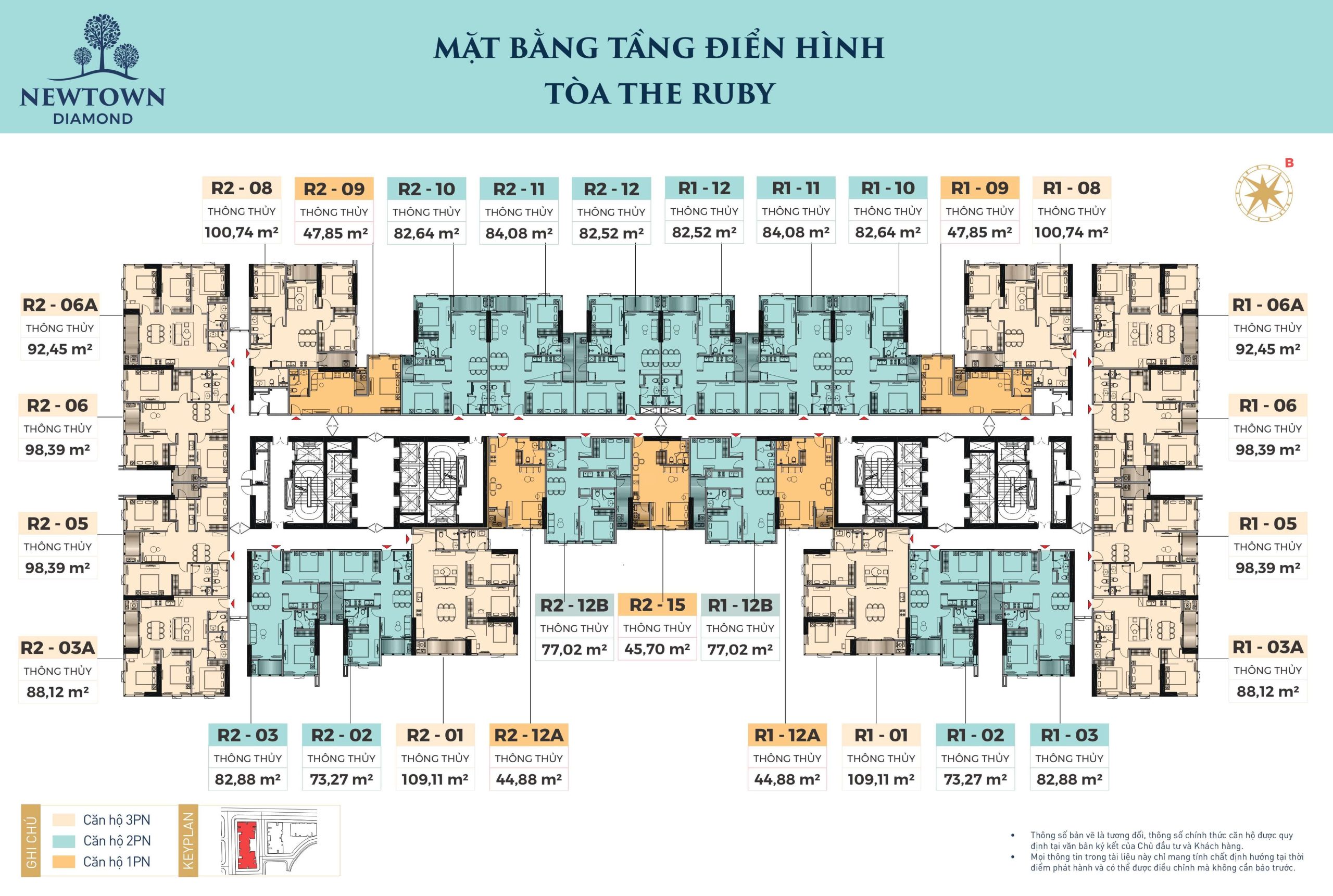 Thiết kế mặt bằng tòa Ruby ( M1) tại chung cư Newtown Diamond.